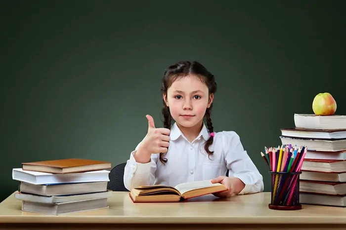 girl, school, study, books, test preparation, test, thumbs up, braids
